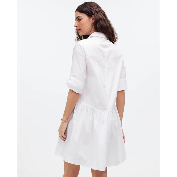 NWT Madewell Button-Front Mini Shirtdress in Poplin White Size Medium - Picture 3 of 8